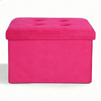 Velvet Storage Ottoman Folding Footrest Padded Seat 13 in