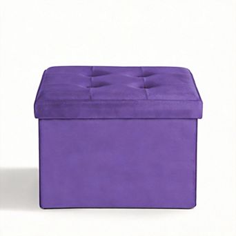 Velvet Storage Ottoman Folding Footrest Padded Seat 13 in