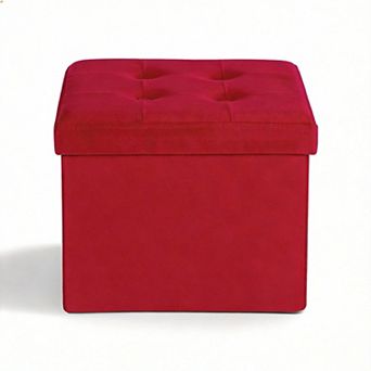 Velvet Storage Ottoman Folding Footrest Padded Seat 13 in