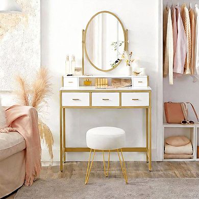 Velvet Round Vanity Stool Ottoman for Makeup Bathroom Bedroom 3 legs