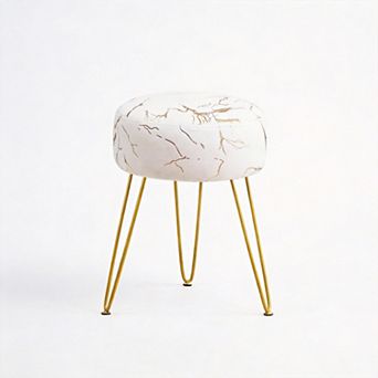Velvet Round Vanity Stool Ottoman for Makeup Bathroom Bedroom 3 legs