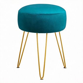 Velvet Round Vanity Stool Ottoman for Makeup Bathroom Bedroom 3 legs