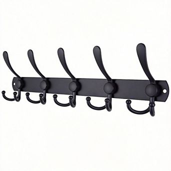 16" Wall Coat Rack 5 Tri-Hook Stainless Rail for Mudroom Bath