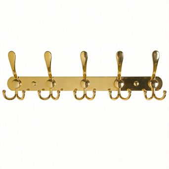 16" Wall Coat Rack 5 Tri-Hook Stainless Rail for Mudroom Bath