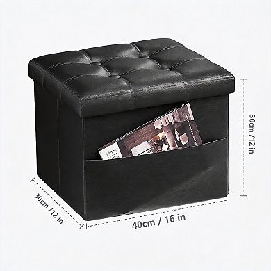 Storage Ottoman Folding Footrest Stool with Side Pocket 33L