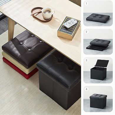 Storage Ottoman Folding Footrest Stool with Side Pocket 33L