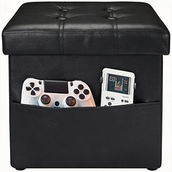 Storage Ottoman Folding Footrest Stool with Side Pocket 33L