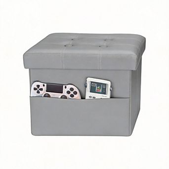 Storage Ottoman Folding Footrest Stool with Side Pocket 33L