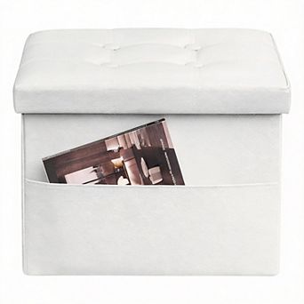 Storage Ottoman Folding Footrest Stool with Side Pocket 33L