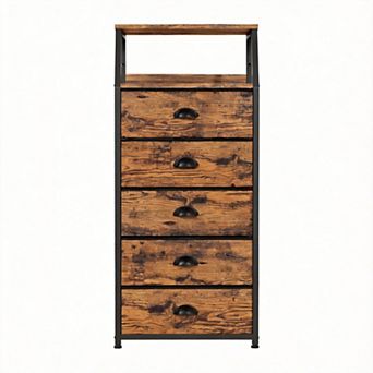 Tall Fabric Drawer Tower Steel Frame Wood Top Bedroom Organizer