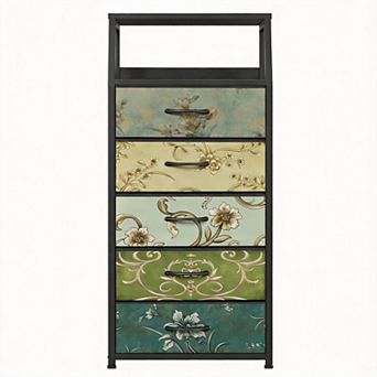 Tall Fabric Drawer Tower Steel Frame Wood Top Bedroom Organizer