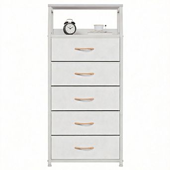Tall Fabric Drawer Tower Steel Frame Wood Top Bedroom Organizer