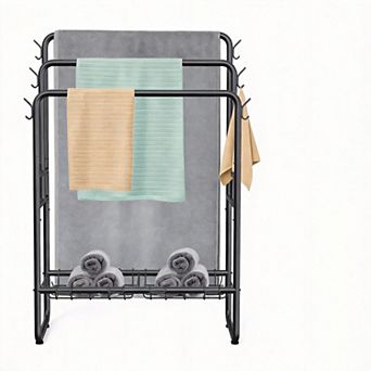 40" 3 tier Towel Rack with Basket & Hook