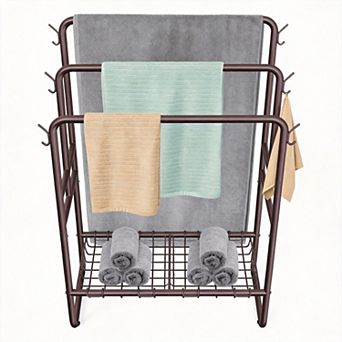 40" 3 tier Towel Rack with Basket & Hook