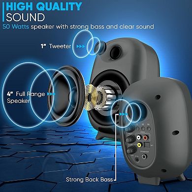 60W Bluetooth Bookshelf Monitor Speakers - Hi-Fi Sound, Optical RCA Input