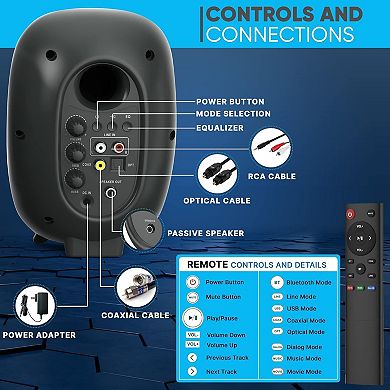 60W Bluetooth Bookshelf Monitor Speakers - Hi-Fi Sound, Optical RCA Input
