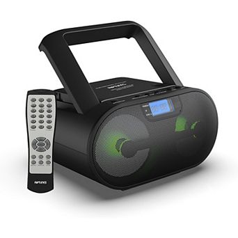 CD Boombox with AM/FM Radio, Bluetooth, USB, AUX-In, MP3 CDs, Bass Boost, Party Lights