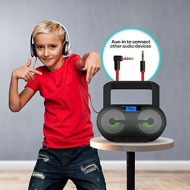 CD Boombox with AM/FM Radio, Bluetooth, USB, AUX-In, MP3 CDs, Bass Boost, Party Lights