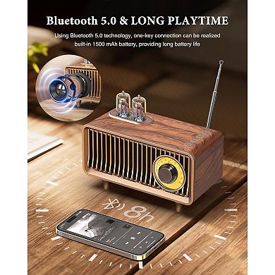 Compact Retro Bluetooth Speaker, Bluetooth 5.1 Wireless Connection