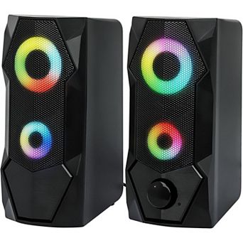USB Powered RGB Gaming Speakers - Stereo Sound, 6ft Cable, Volume Control, 3.5mm Audio Plug