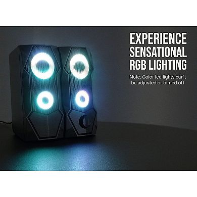 USB Powered RGB Gaming Speakers - Stereo Sound, 6ft Cable, Volume Control, 3.5mm Audio Plug