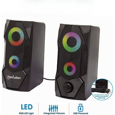 USB Powered RGB Gaming Speakers - Stereo Sound, 6ft Cable, Volume Control, 3.5mm Audio Plug