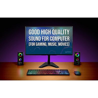 USB Powered RGB Gaming Speakers - Stereo Sound, 6ft Cable, Volume Control, 3.5mm Audio Plug