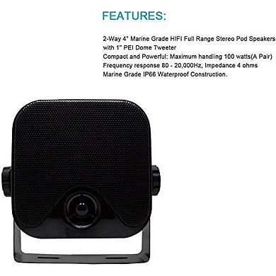 4 Inches Heavy Duty Waterproof Boat Marine Box Outdoor Speakers Surface Mounted for Skid Steer
