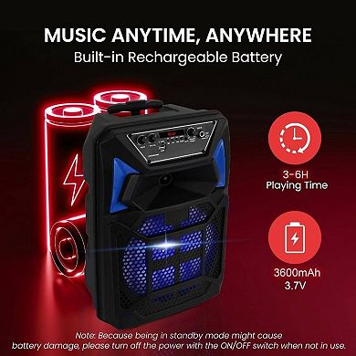 400W Bluetooth Karaoke PA Portable Speaker with 8" Subwoofer & 1" Tweeter, 200W RMS