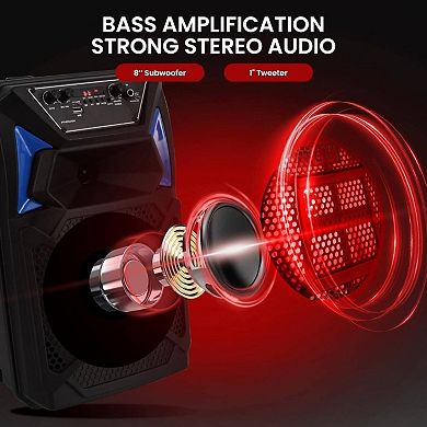 400W Bluetooth Karaoke PA Portable Speaker with 8" Subwoofer & 1" Tweeter, 200W RMS