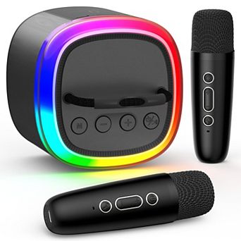 Light Karaoke Machine Mini with Wireless Mics & Disco Lights for Home Parties