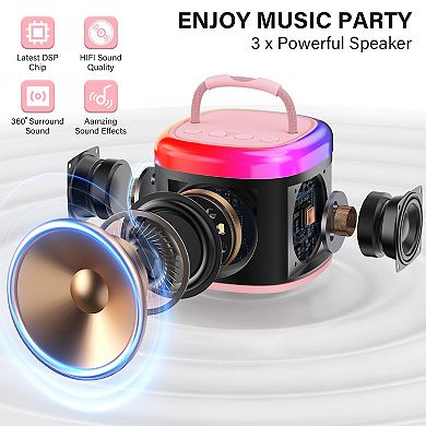 Light Karaoke Machine Mini with Wireless Mics & Disco Lights for Home Parties