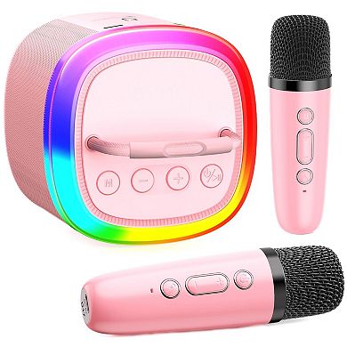 Light Karaoke Machine Mini with Wireless Mics & Disco Lights for Home Parties