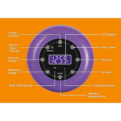 Shower Clock Radio, PLL FM Radio, Bluetooth with Hand-Free Function, LCD Display