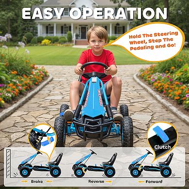 Qaba Go Kart for Kids, Pedal Go Cart with Adjustable Seat, EVA Wheels