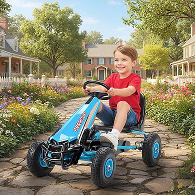 Qaba Go Kart for Kids, Pedal Go Cart with Adjustable Seat, EVA Wheels