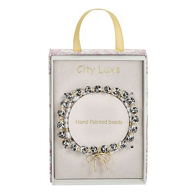City Luxe Gold Tone 2-Piece Simulated Pearl & Ceramic Black Bead Bracelet Set