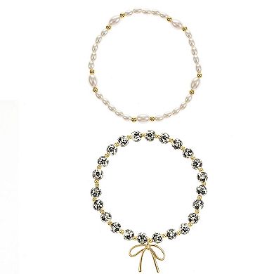 City Luxe Gold Tone 2-Piece Simulated Pearl & Ceramic Black Bead Bracelet Set