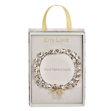 City Luxe Gold Tone 2-Piece Hand Painted Ceramic Brown Bead & Simulated Pearl Bracelet Set