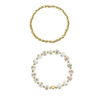 City Luxe Gold Tone 2-Piece Heart Bead & Polished Bracelet Set
