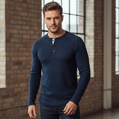 Men's Henry Collar Long Sleeved Waffle T-shirt Top
