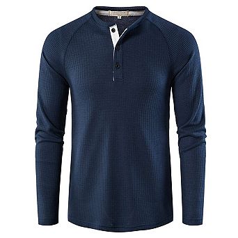 Men's Henry Collar Long Sleeved Waffle T-shirt Top