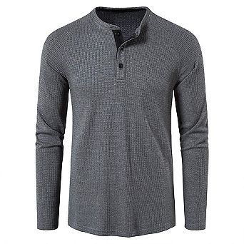 Men's Henry Collar Long Sleeved Waffle T-shirt Top