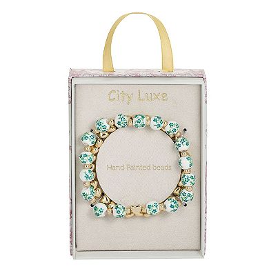 City Luxe Gold Tone 2-Piece Green Bead & Heart Bracelet Set
