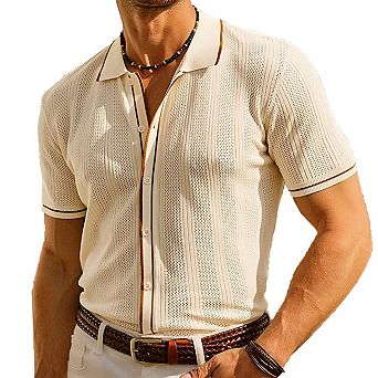 Men's Refreshing Silk Knitted Sweater Business Casual Short Sleeved Polo Shirt