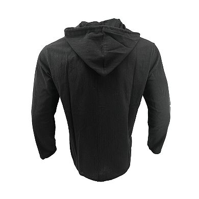Men's Long Sleeve Casual Hooded T-Shirt in Solid Color Cotton and Linen
