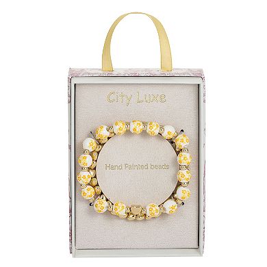 City Luxe Gold Tone 2-Piece Yellow Bead & Heart Bracelet Set