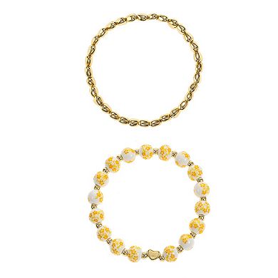 City Luxe Gold Tone 2-Piece Yellow Bead & Heart Bracelet Set