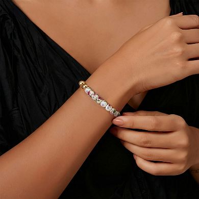 City Luxe Gold Tone Hand Painted Ceramic Pink & Polished Bead Stretch Bracelet