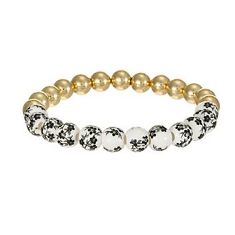 City Luxe Gold Tone Hand Painted Ceramic Black & Polished Bead Stretch Bracelet